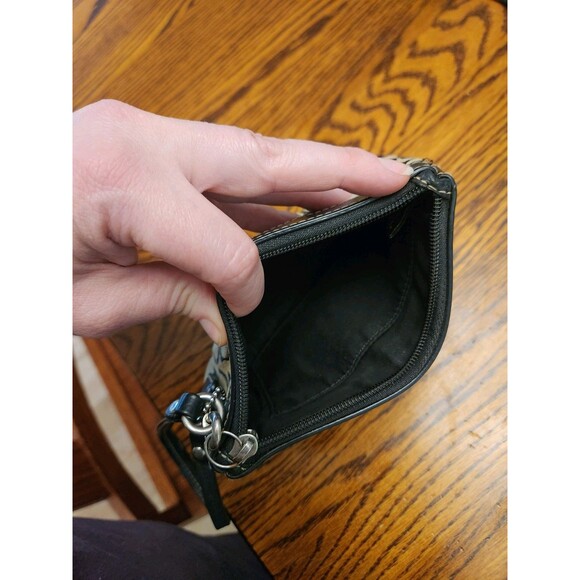 Coach Jacquard Signature C Black Leather Trim Pleated Wristlet Wallet Zip Close - Picture 4 of 9